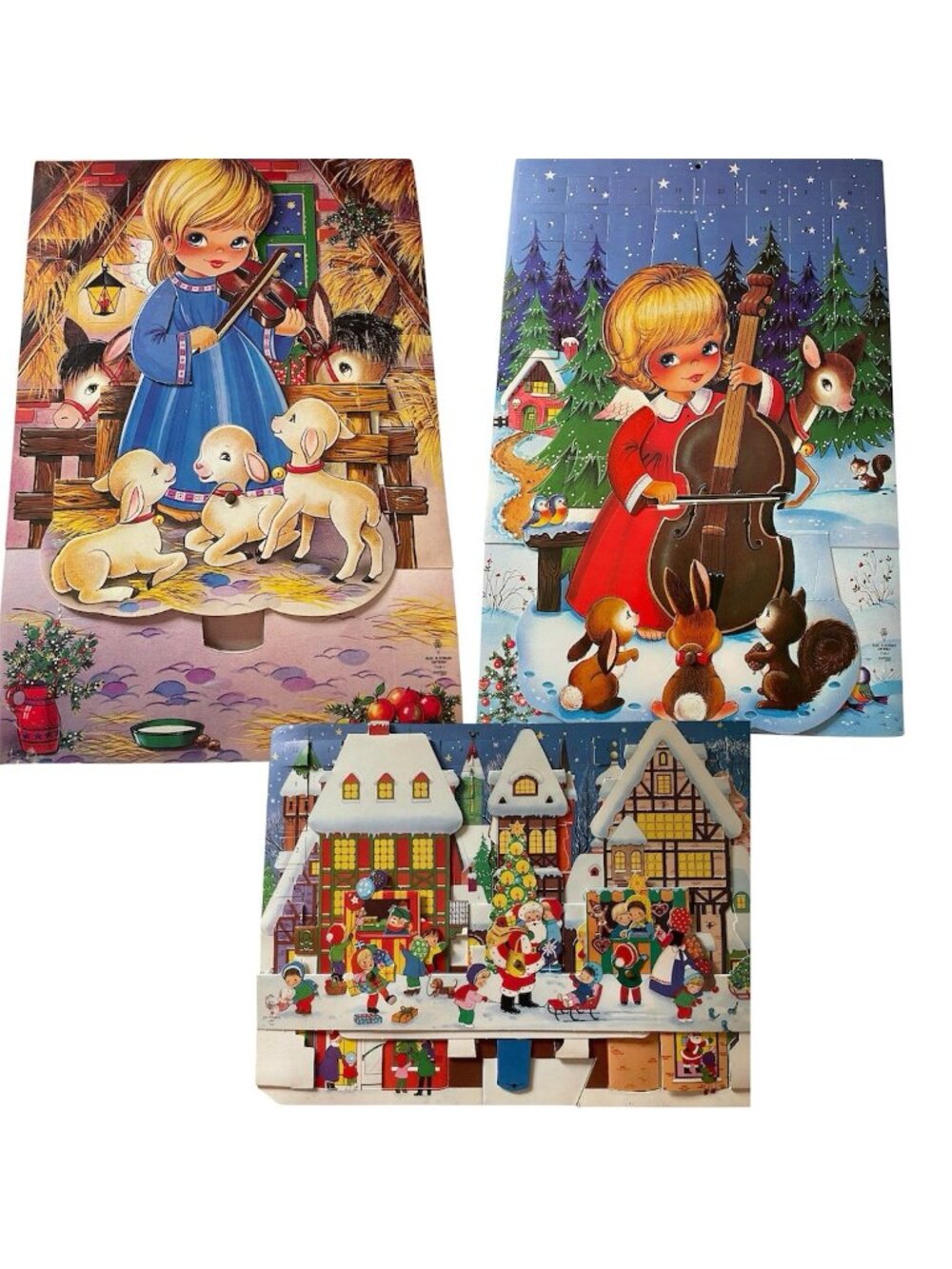 Vintage 3D Advent Calendar Denmark Moveable Christmas Scene Angels Lot Of 3